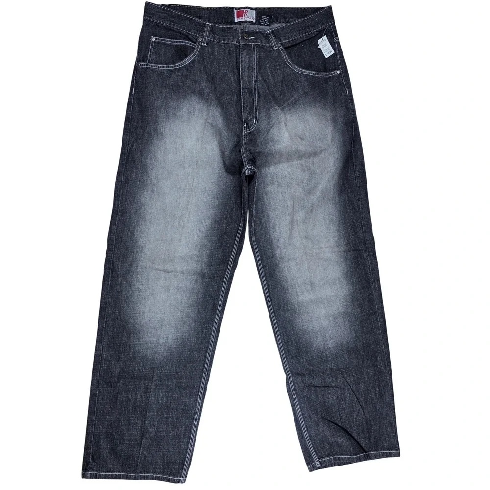 Respect Denim Co Mens 40x34 Wide Leg Baggy Jeans Dark Wash Fade Y2K Streetwear